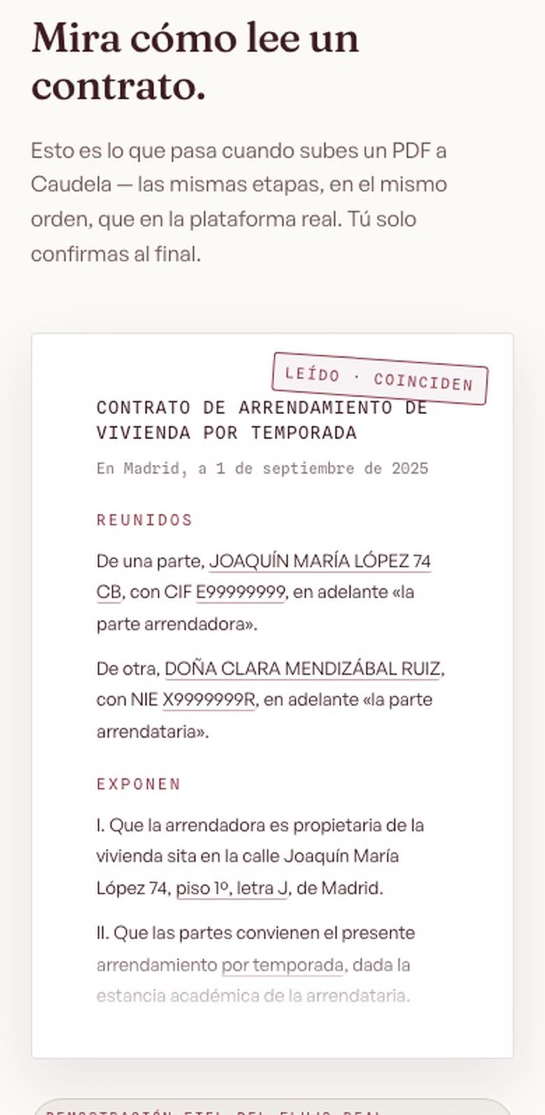 Caudela: La IA lee el contrato y lo propone; usted lo confirma.